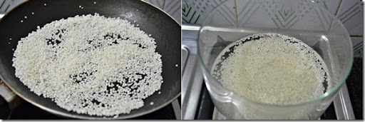 roasting nylon javvarisi for making payasam