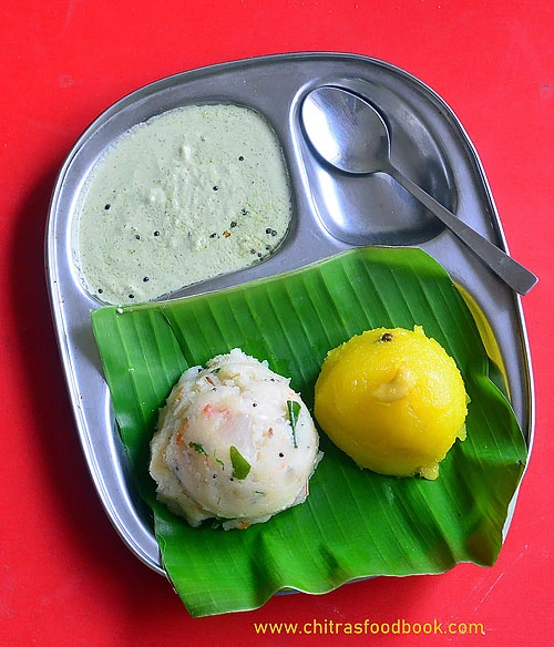 Karnataka special breakfast recipe chow chow bath served with coconut chutney