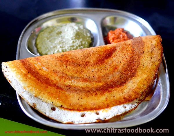 South Indian breakfast recipe masala dosa served with chutney
