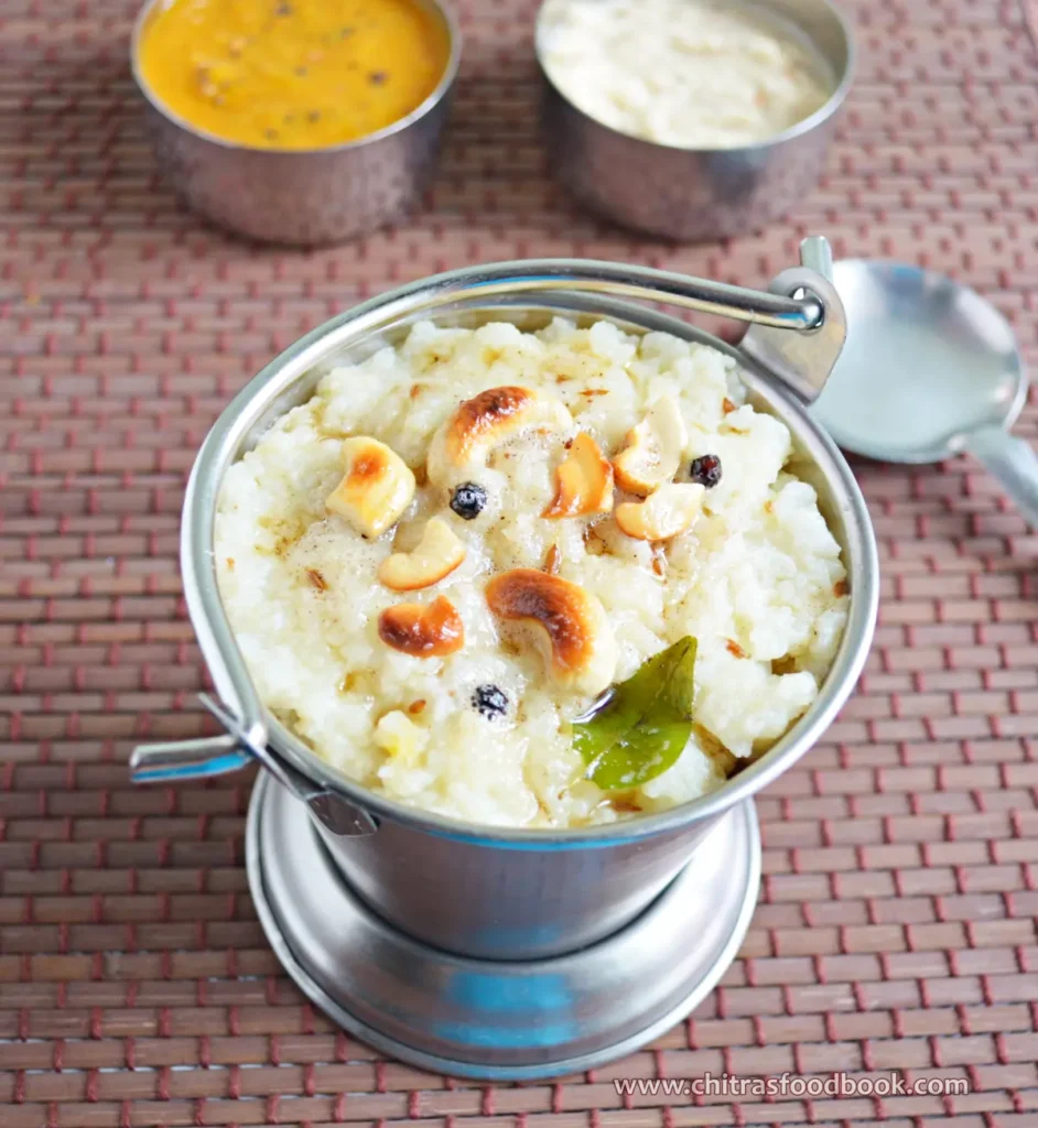 Yummy Ven pongal topped with roasted cashews