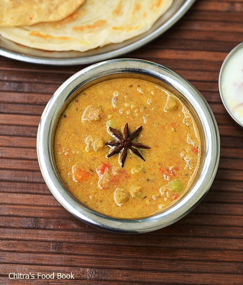 hotel saravana bhavan vegetable kurma recipe for parotta, chapathi