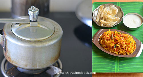 Thakkali sadam in pressure cooker Thakkali sadam in pressure cooker