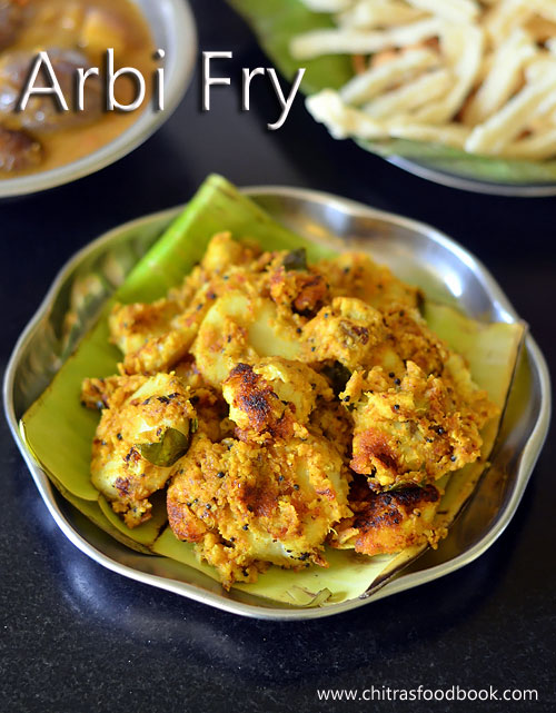 Seppankizhangu Poriyal Recipe - Arbi Fry - Colocasia Recipes