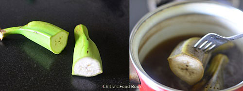 Andhra raw banana curry recipe - aratikaya kura