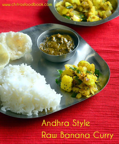 Andhra raw banana curry / Aratikaya kura