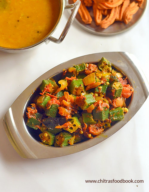 Lady's finger poriyal with tomato Lady's finger poriyal with tomato