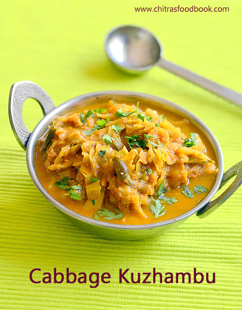 cabbage kurma for rice, idli, dosa and roti